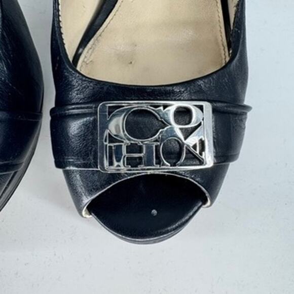 Coach Black Aliya Peep Toe Heels Pumps Size 7.5 - Picture 3 of 8